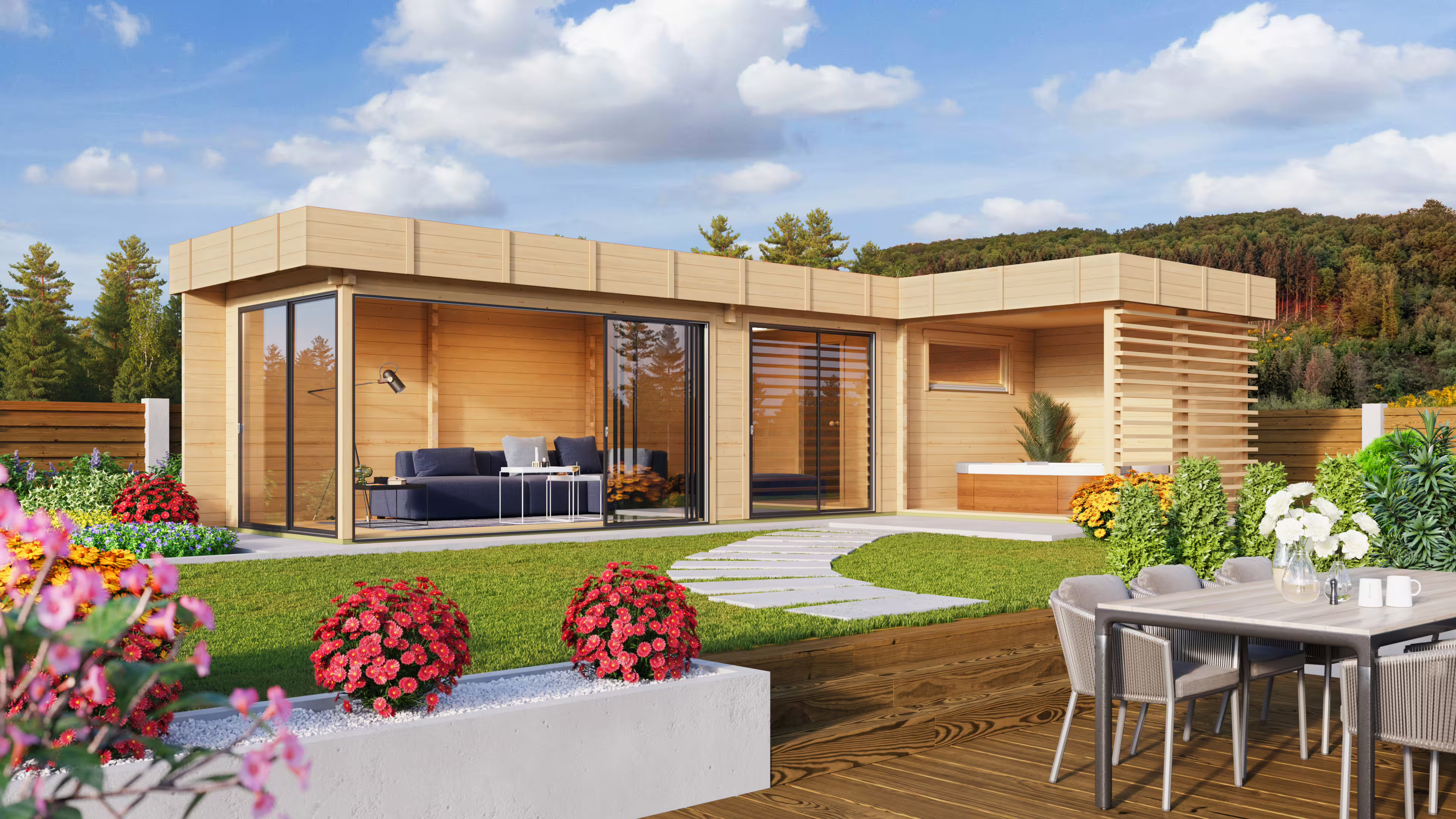 Casa de sauna em madeira HABYTA, modelo WELLNESS W10, com zona de descanso
